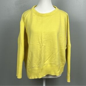 Neon Buddha South Beach yellow knit asymmetrical sweater detail top, medium.